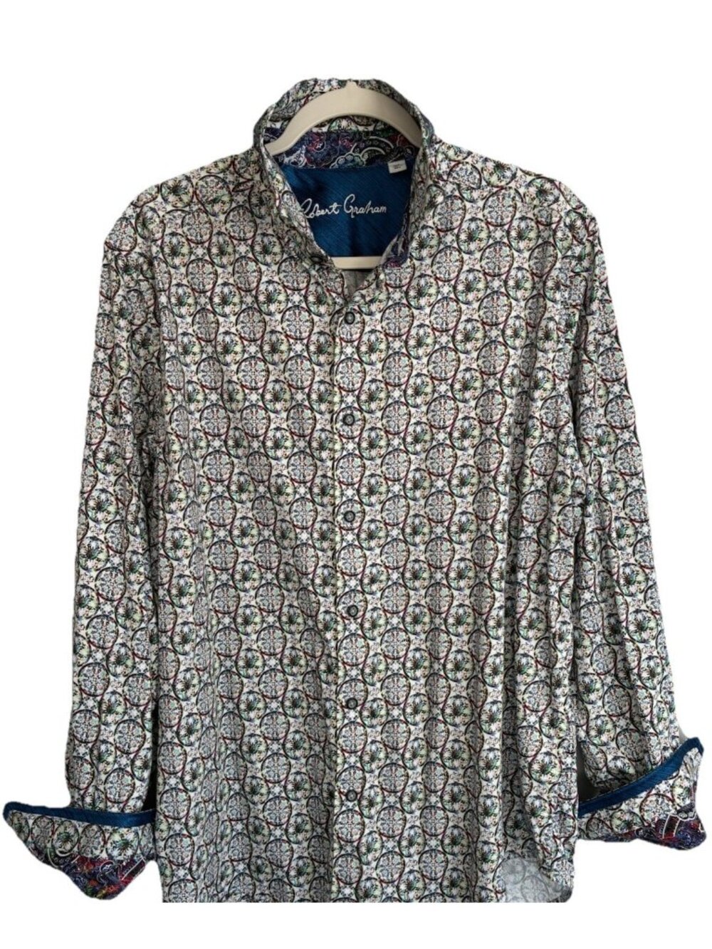 Robert Graham Sundial Mens L Button Down Shirt Geometric Mosaic Medallion Luxury